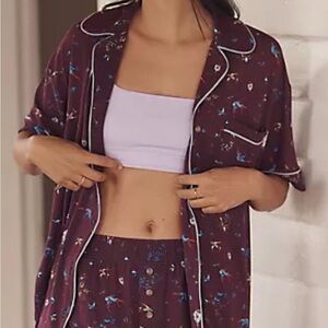 Anthropologie Burgundy Floral Pajama Set